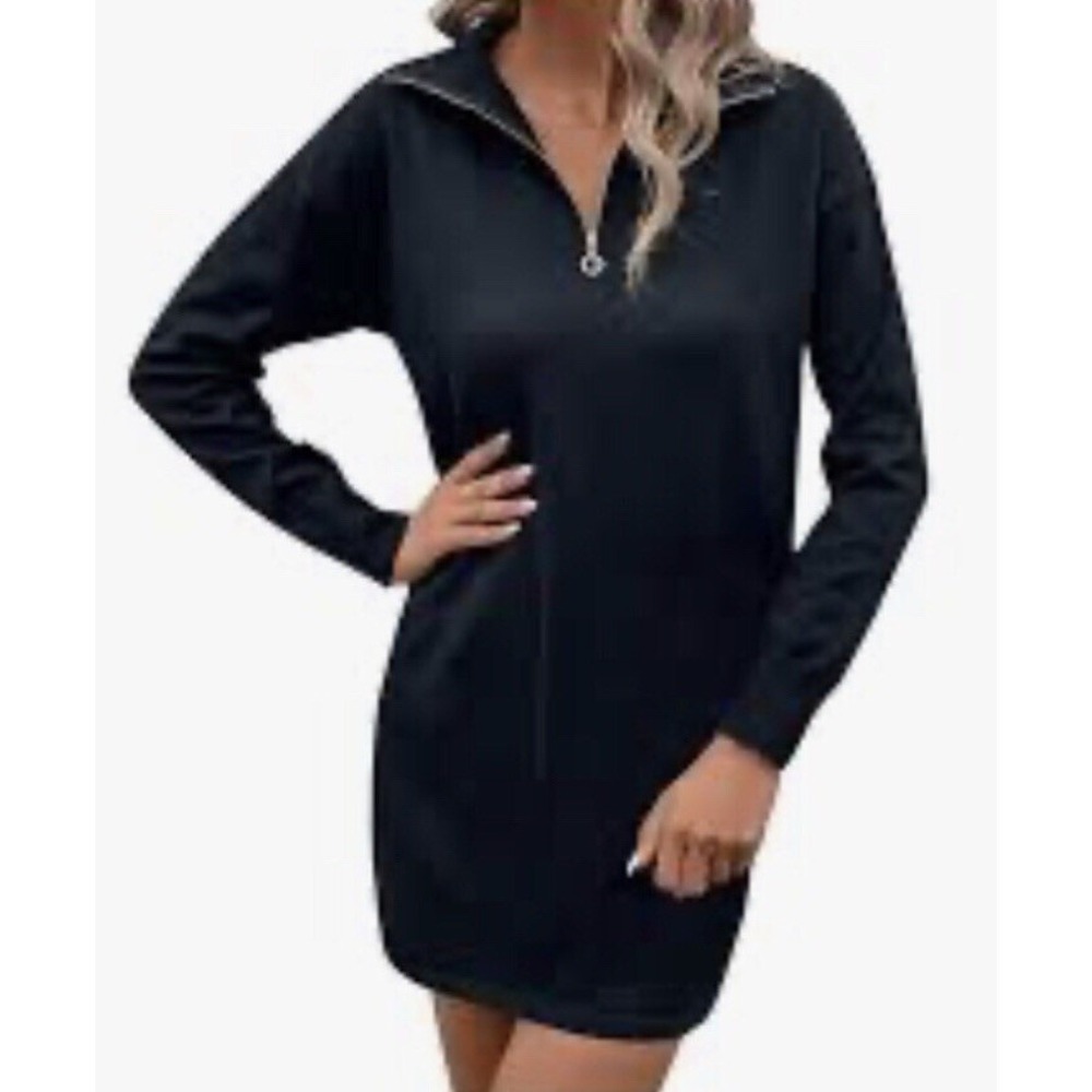 Dokotoo Sweater Dress M Black High Neck Mini Knit NEW
